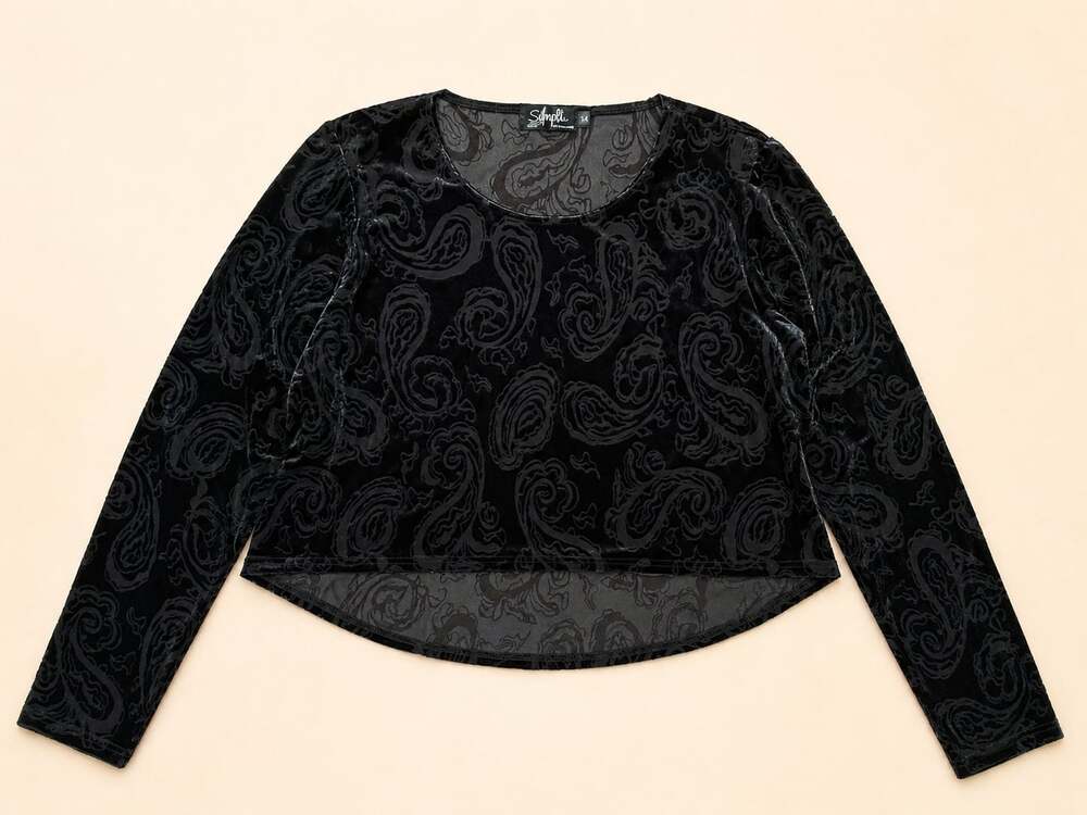 Vintage Sympli Velvet Paisley Crop Top Sheer Hem Goth‎ Y2K Size 14